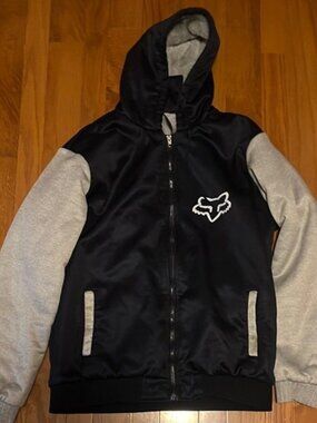 Fox Black and Gray Hooded Jacket with Ribbed Cuffs